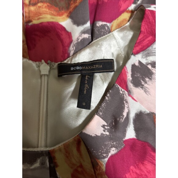 BCBGMAXAZRIA Begonia Silk Dress Size 0 Pleated Cap Sleeve Floral Tea Party - Picture 4 of 5